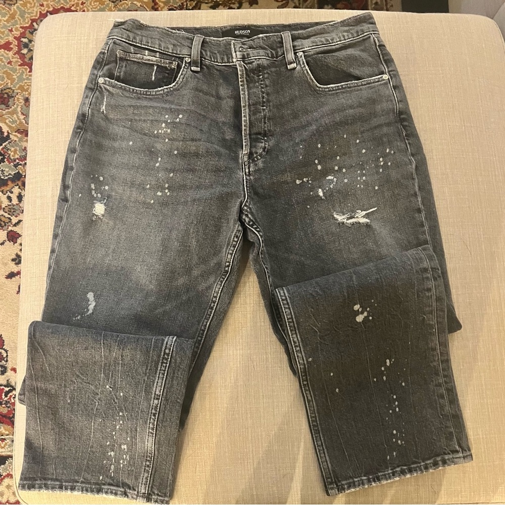 Hudson Jeans Gray Straight Distressed Denim